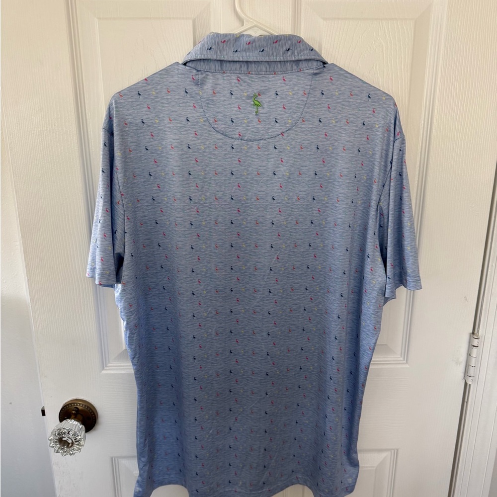 Tailorbyrd Light Blue Polo with multi colored bird print - Picture 6 of 8